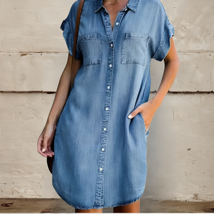 Sandra™ | Denim Short Sleeve Dress