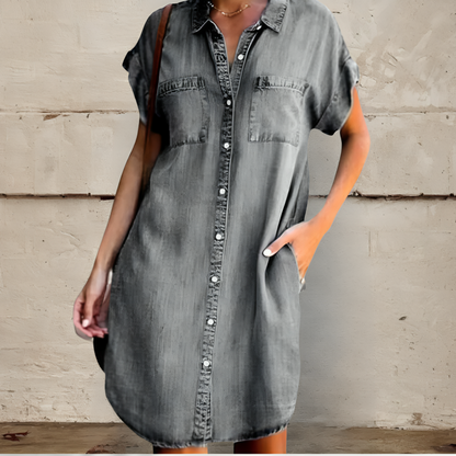 Sandra™ | Denim Short Sleeve Dress