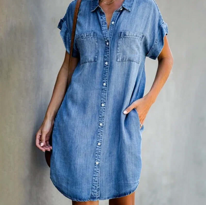 Sandra™ | Denim Short Sleeve Dress